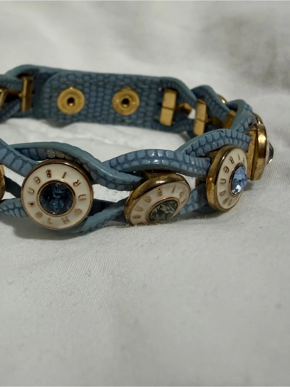 Henri Bendel Blue Braided Crystal Disc Bracelet